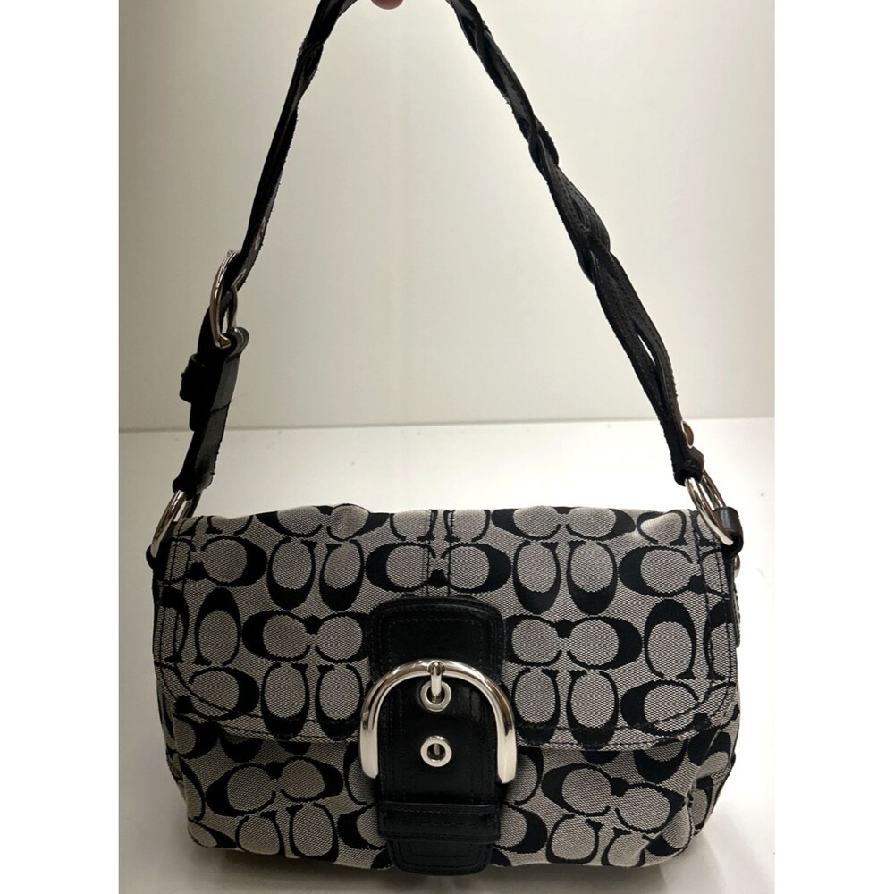 Coach VTG Y2K Soho Purse Shoulder Bag Signature Gray Black Canvas Leather